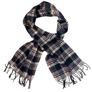 Cashmere Blend Plaid Fringed Scarf 66 X 12.5 Unisex Red Black White Fall Holiday